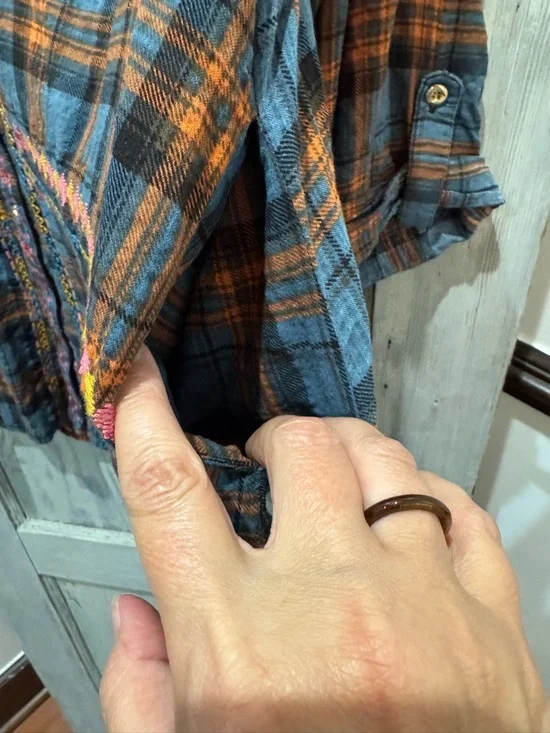 Calessa Embroidered Top Tunic XL rolled sleeve pockets - Picture 6 of 10